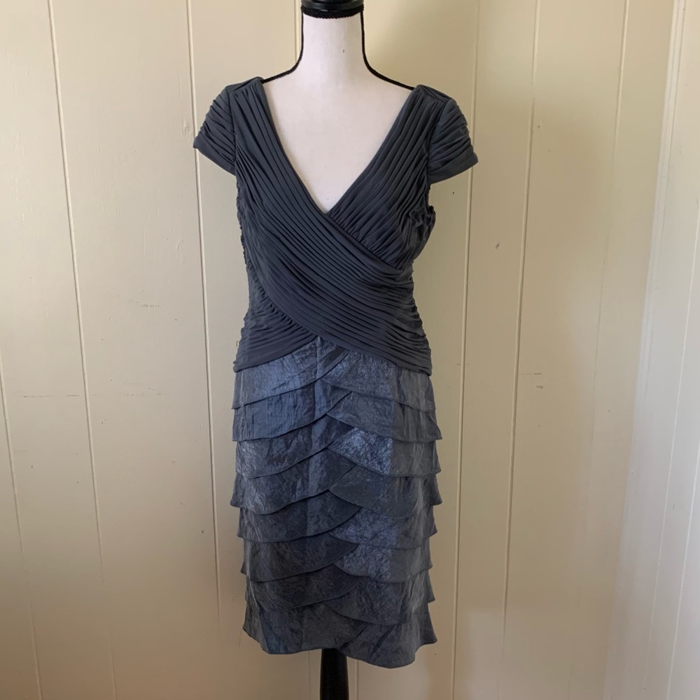 Adrianna Papell Formal Gray Silver Shimmery Cocktail Dress Size 12